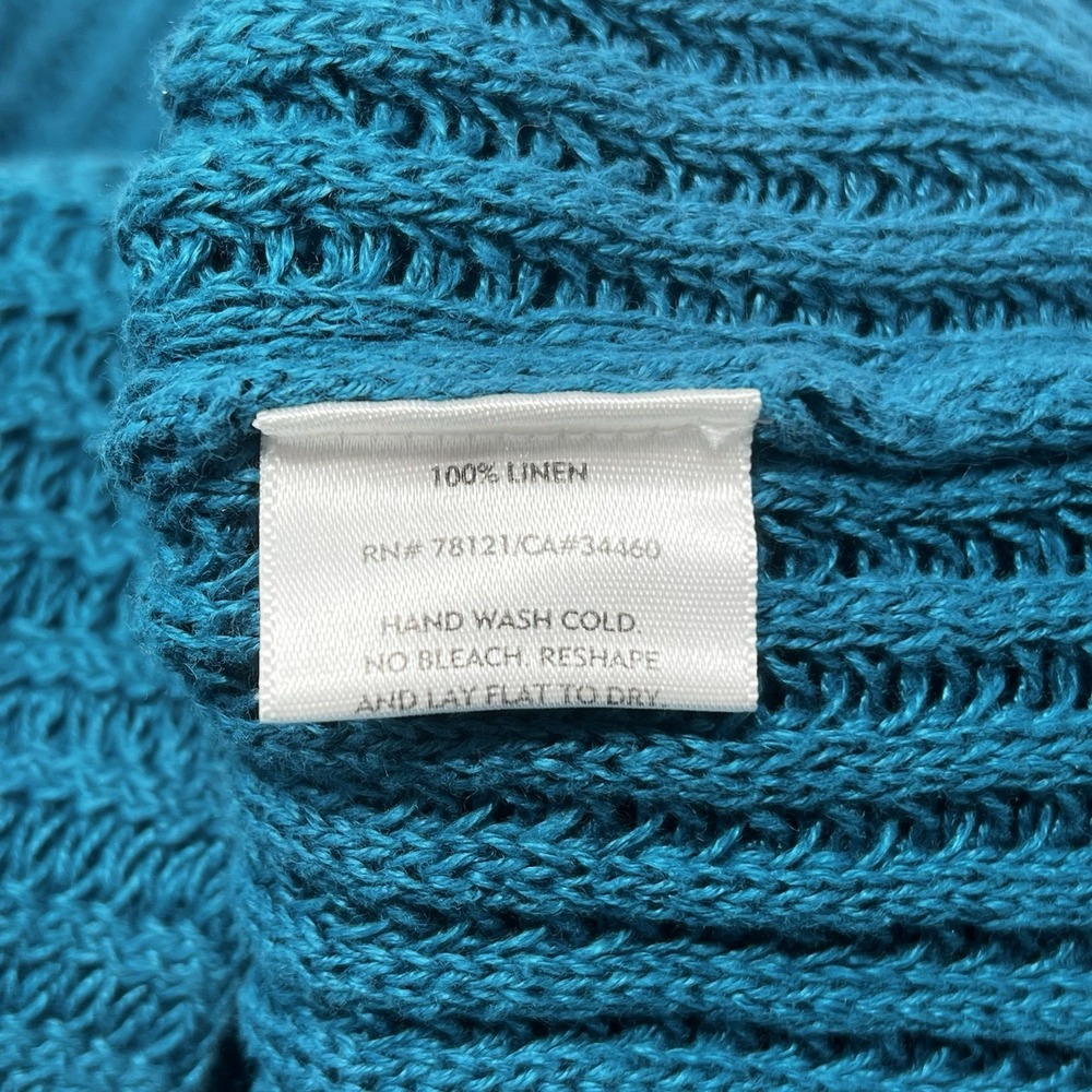 Eileen Fisher Open Knit Linen Sweater Blue Size Large Italian Yarn Long Sleeve - Picture 7 of 9